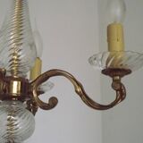 Mid-Century Bronze & Cut Glass 4-Light Chandelier with Fleur-de-Lys Detail