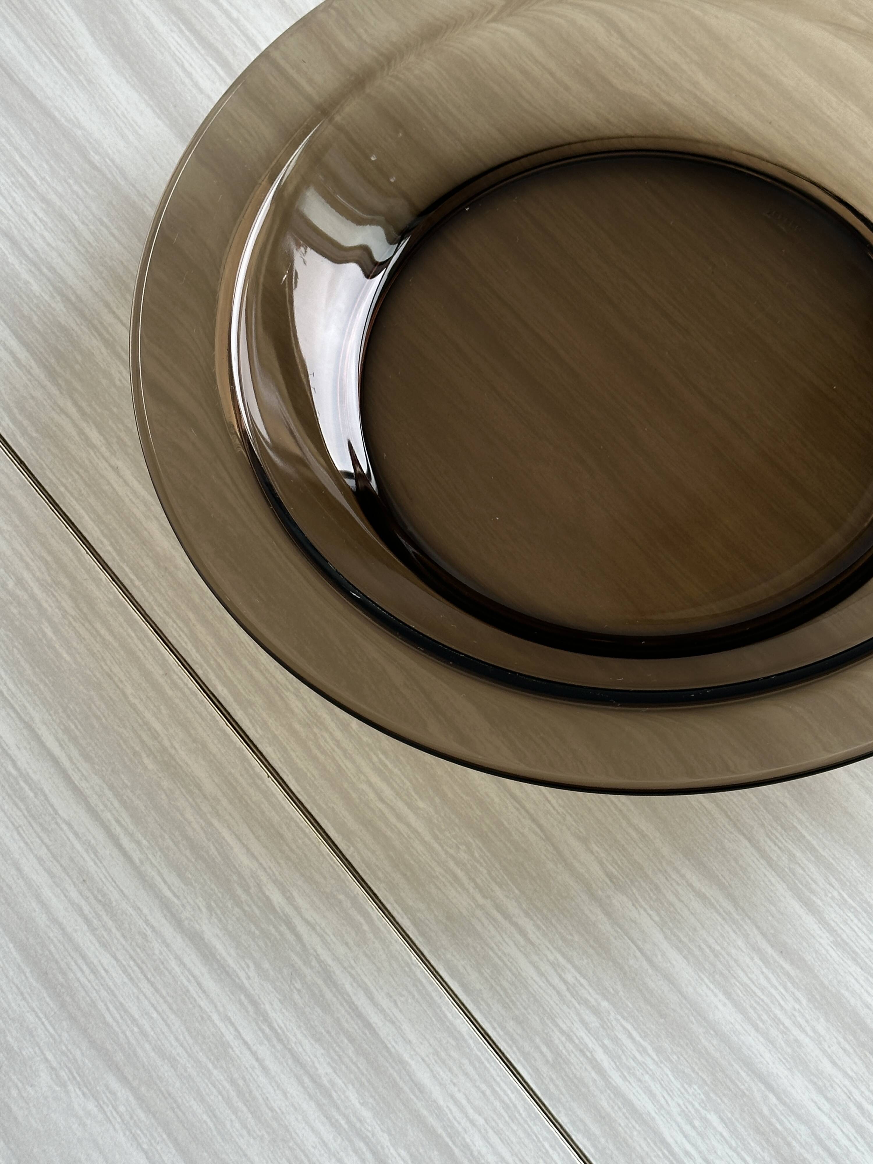 Smoked glass dish, modern design.