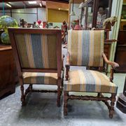 Pair of walnut armchairs – Louis XIII style – Turned and carved wood - X
