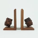 Pair of mid century bookends with dices solid teak wood 60s danish modern