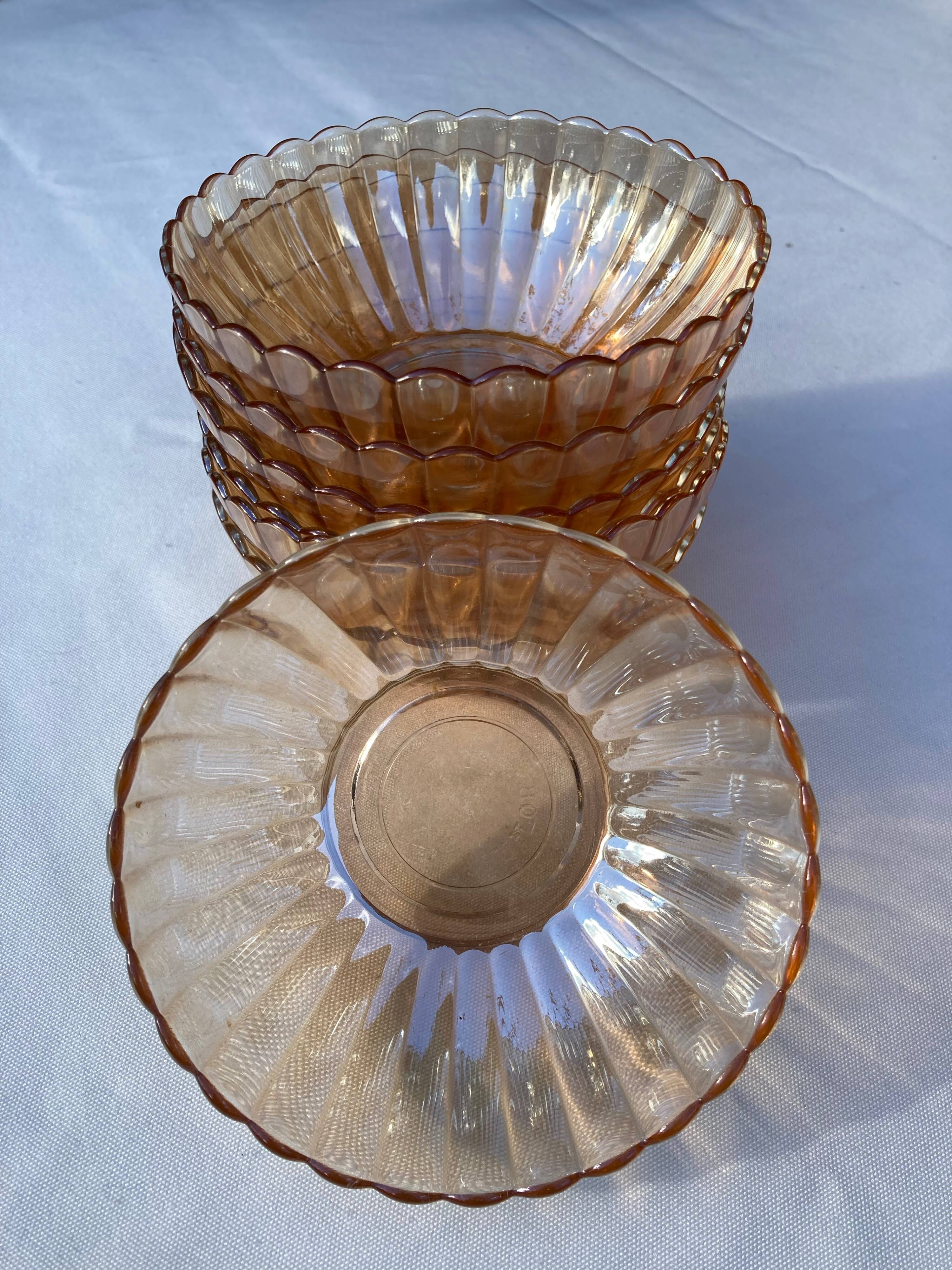 8 orange iridescent glass cups