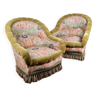 Pair of Napoleon III armchairs in Etro fabric, France, late 19th century