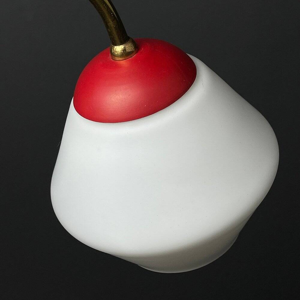 Italian vintage chandelier in brass and milky glass with 3 arms, 1950s.