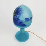 Lampe champignon Art déco en verre bleu
