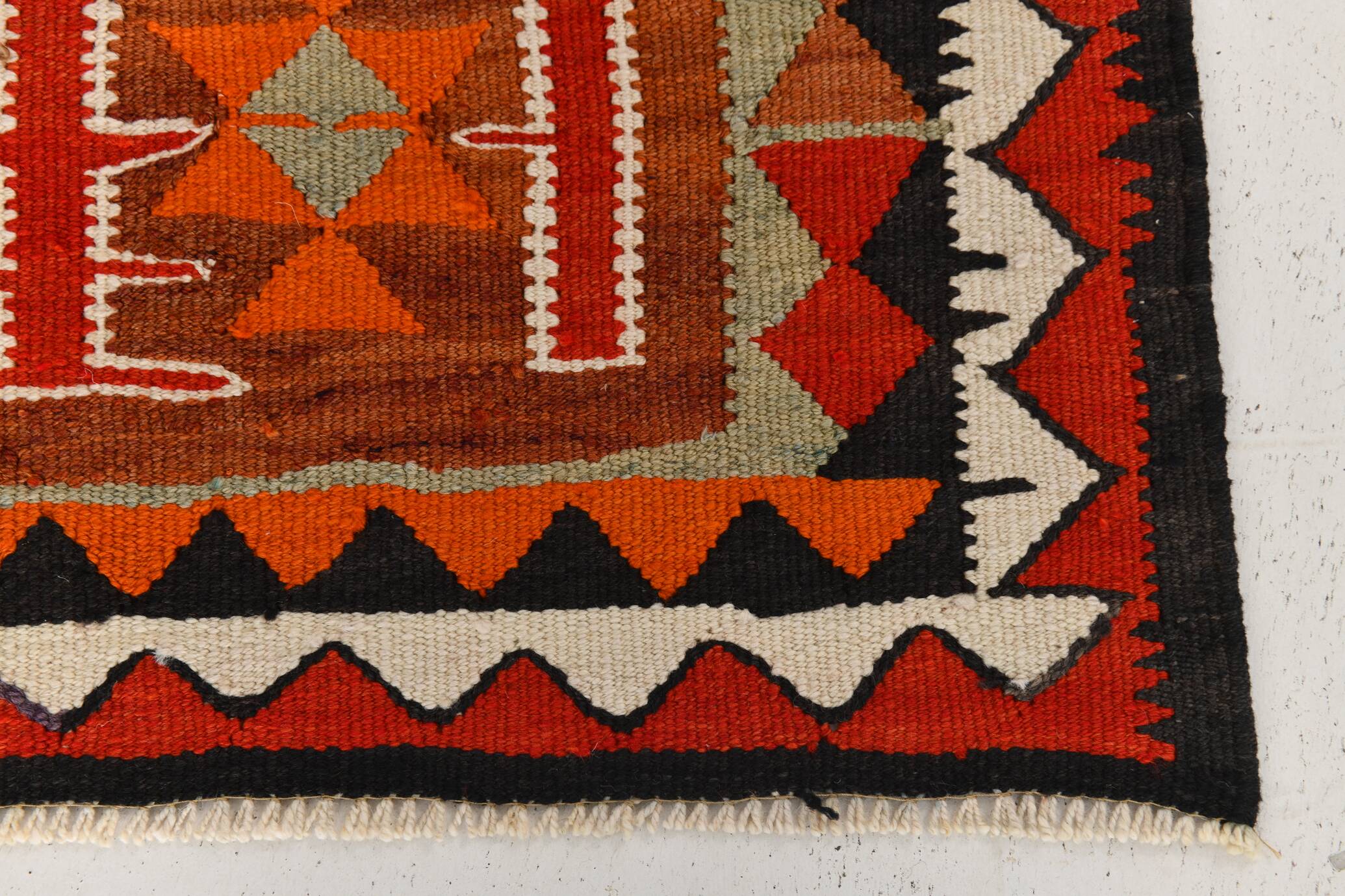 3x10 Red & Orange Tribal Kilim Runner Rug 93x308Cm SK 34615