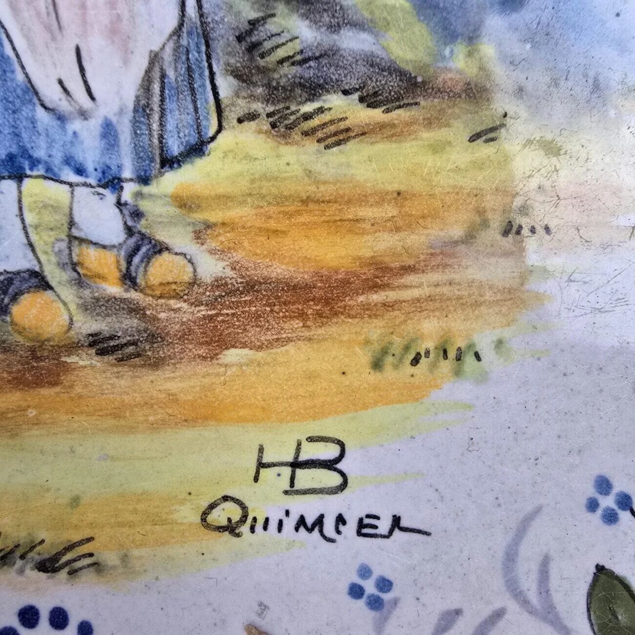 Old HB Quimper trivet – Breton woman with a distaff