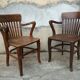 Pair of art deco armchair in solid oak in early 1900