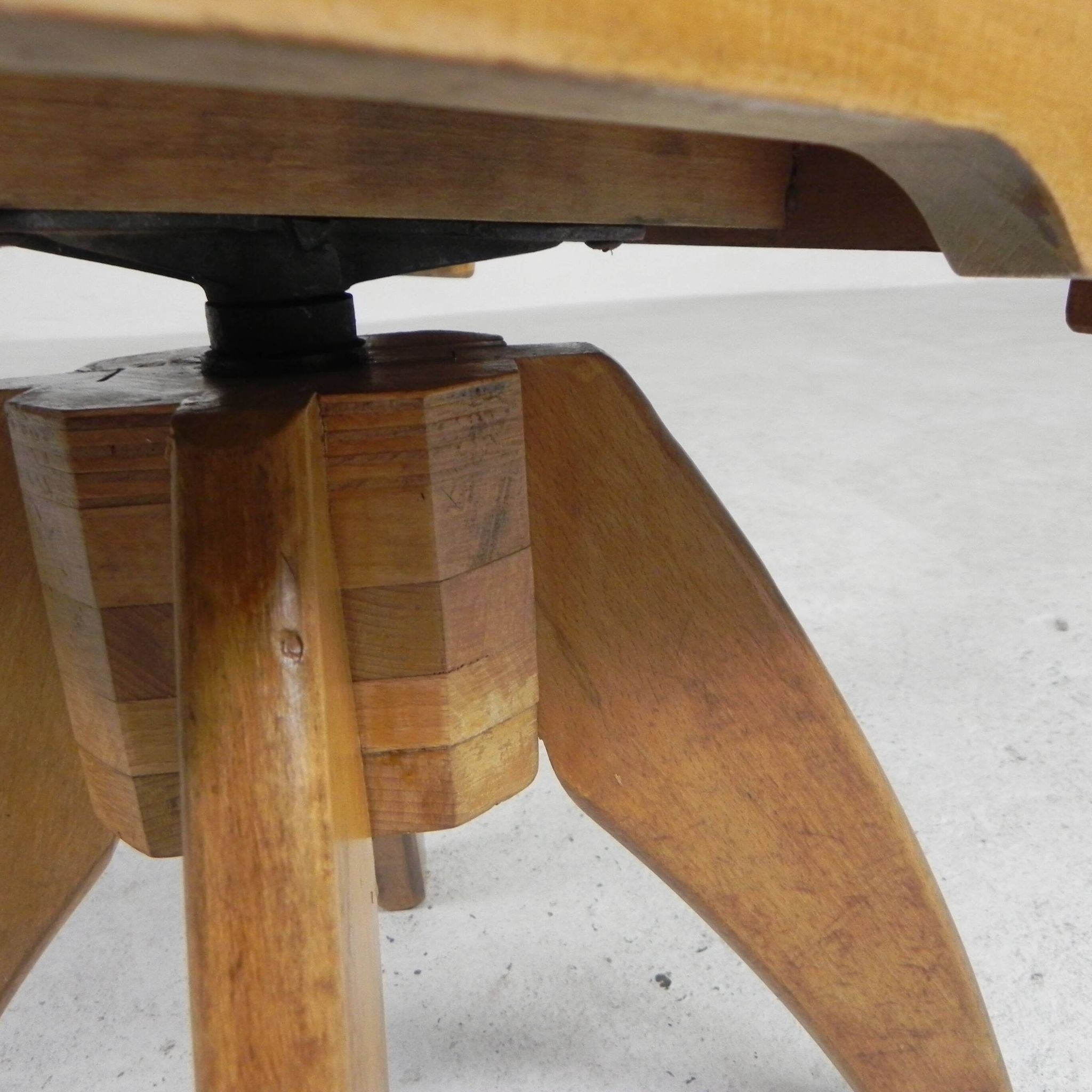 Wooden high chair, swivel chair, school chair, 1950s