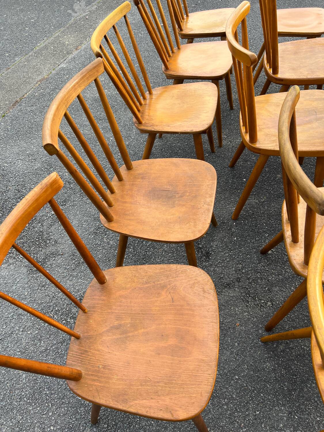 Suite of 18 mismatched Scandinavian chairs