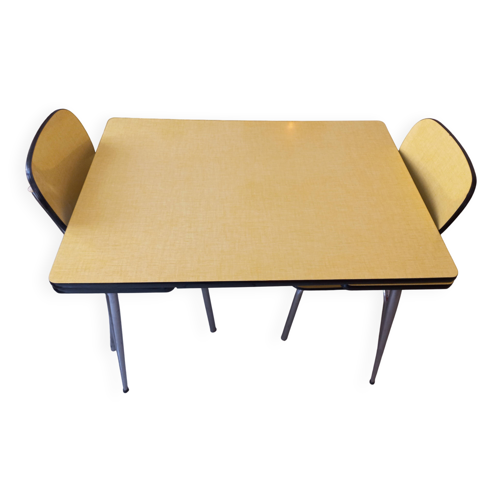 Vintage 1960s yellow straw and chrome formica set.