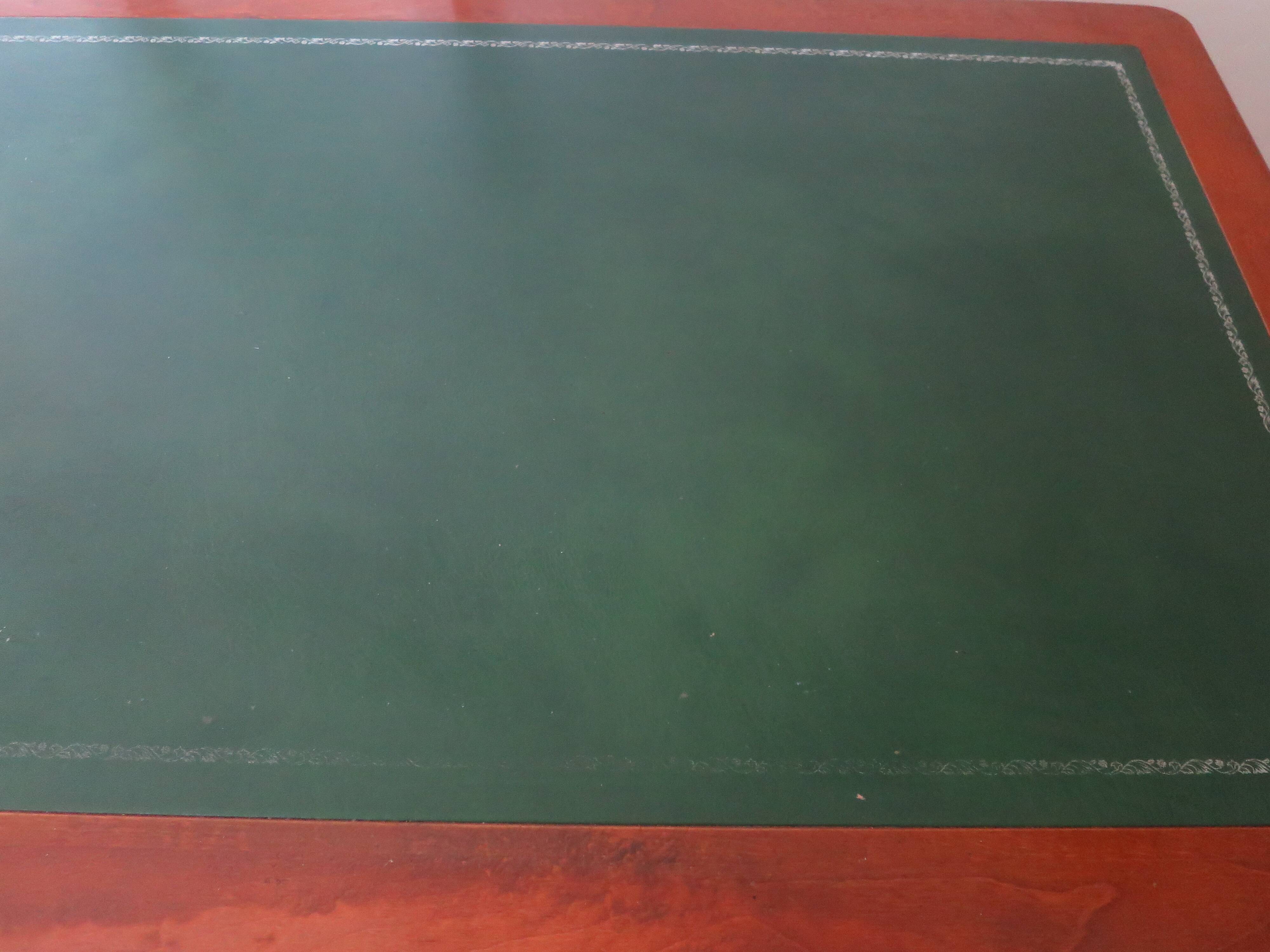 Minister's desk style L. Philippe – 2 drawers – cherry wood – faux leather desk mat