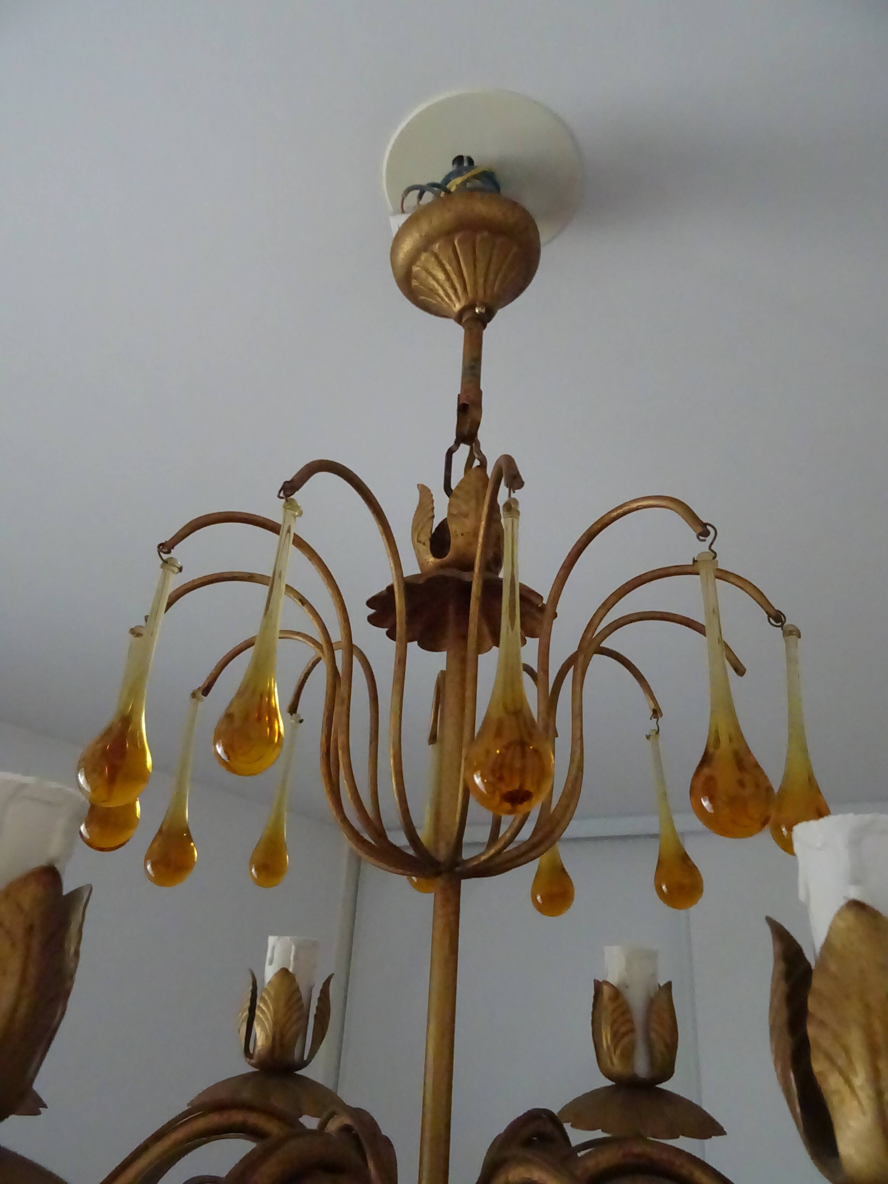 Murano glass and gilded metal drop chandelier, 1950s-1960s