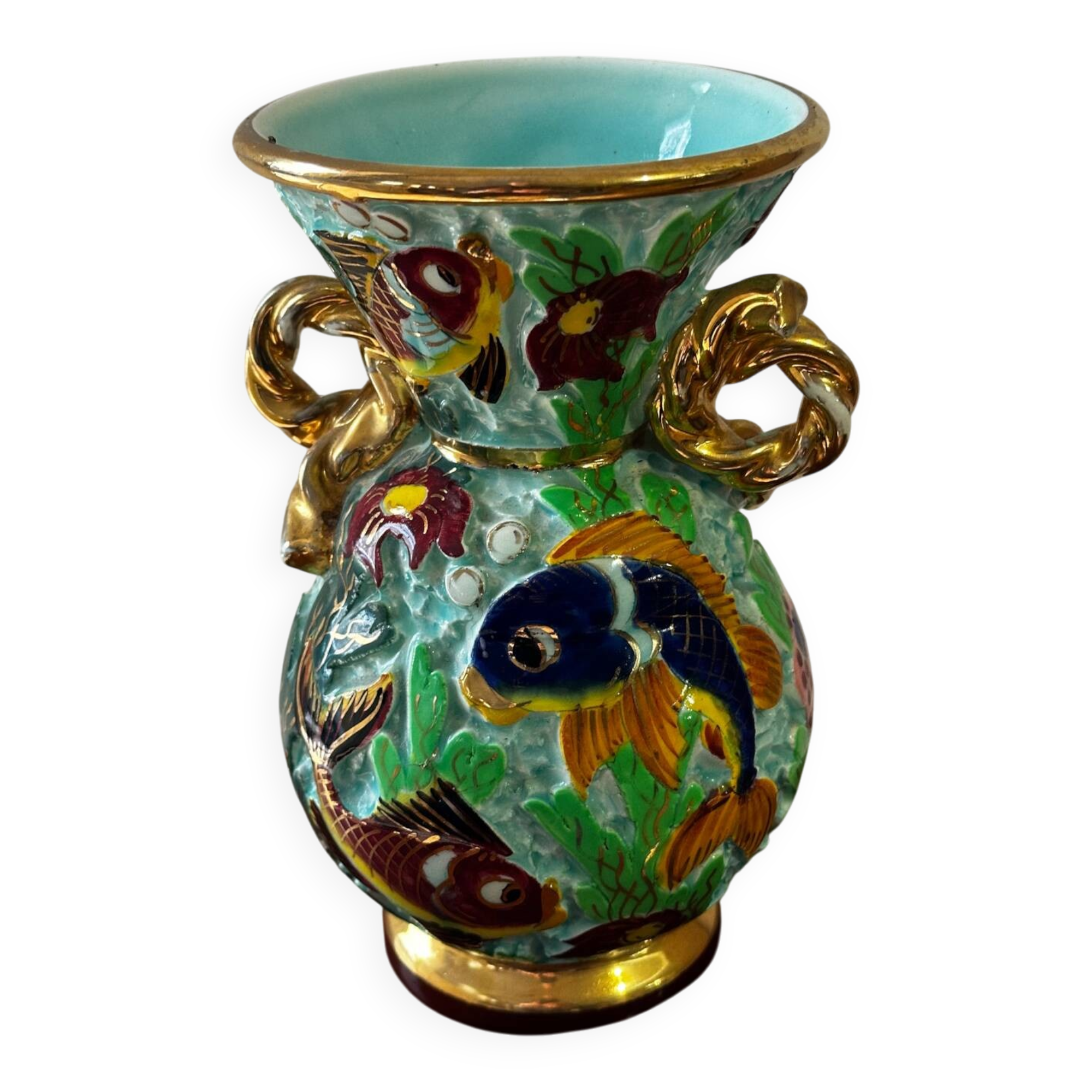 Cerdazur Monaco vase in ceramic with fish decoration