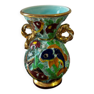 Cerdazur Monaco vase in ceramic with a fish design.