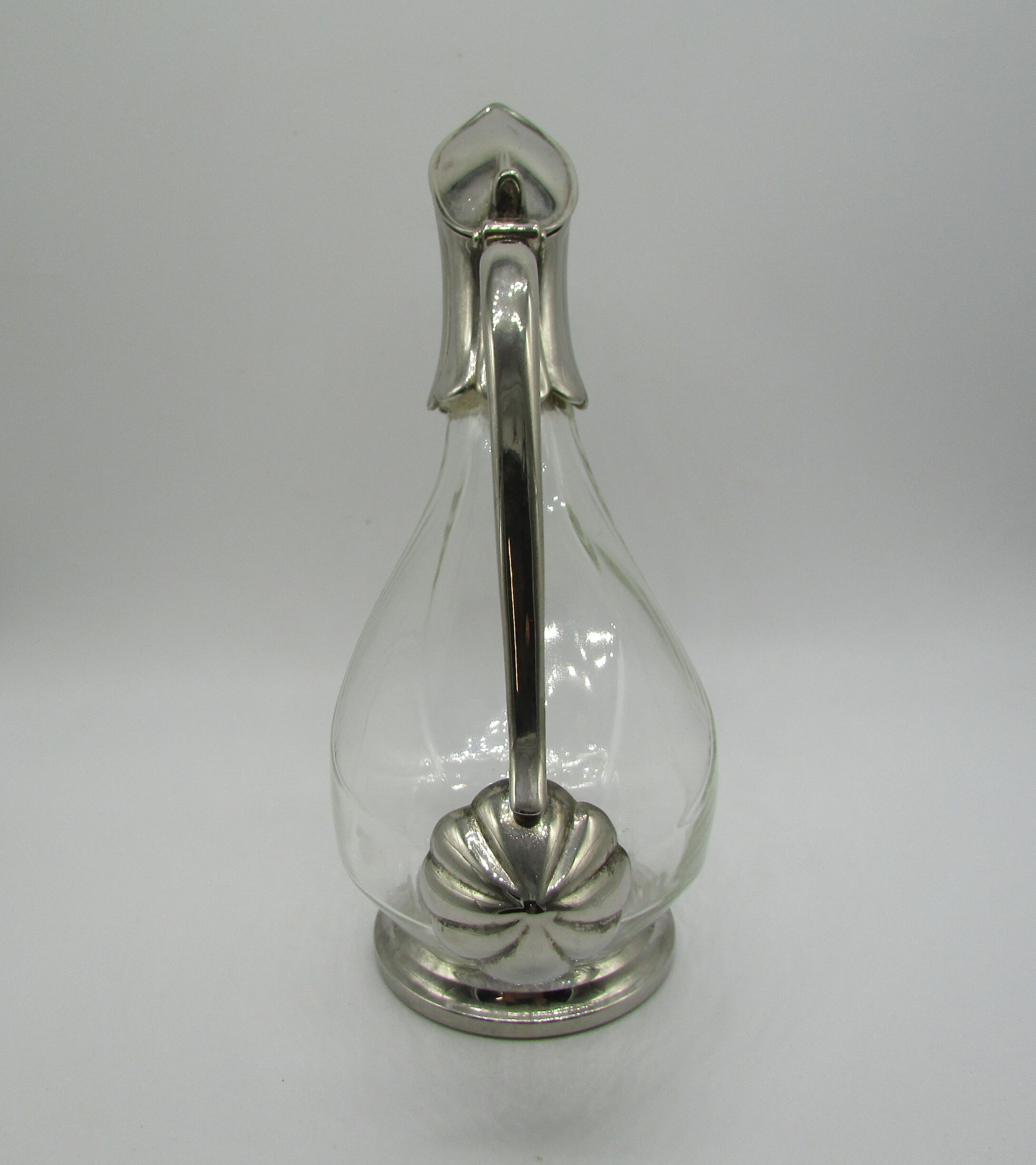 Decanter carafe glass and silver metal duck shape