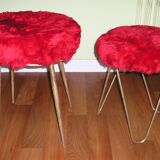 Set of 2 Pelfran chairs and 2 stools, red moumoute 1970
