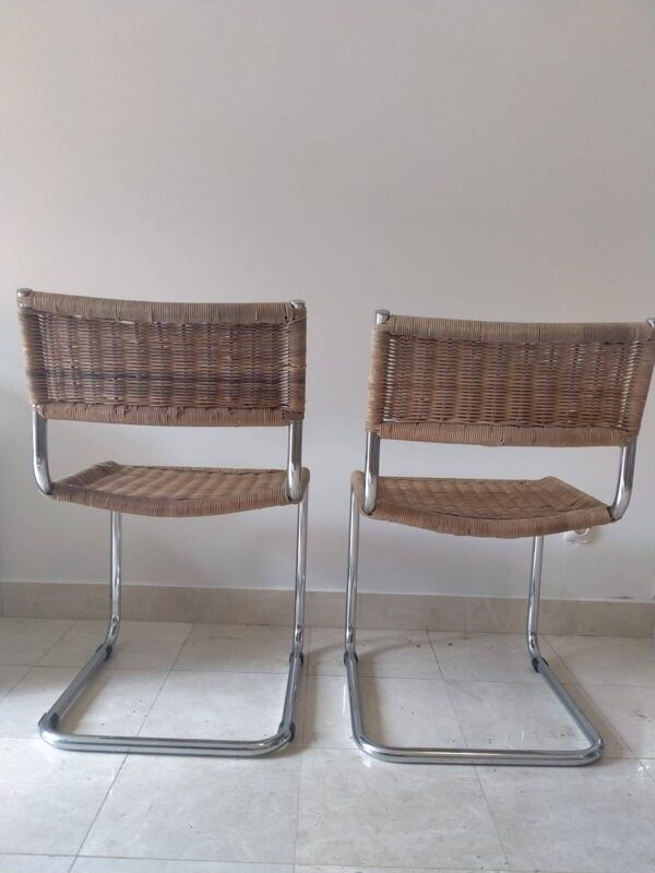 Paire de chaises osier et chrome