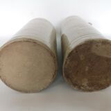 Pair of enamelled sandstone bottles