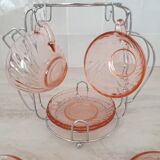 Rosaline cups and saucers by Arcoroc with metal stand