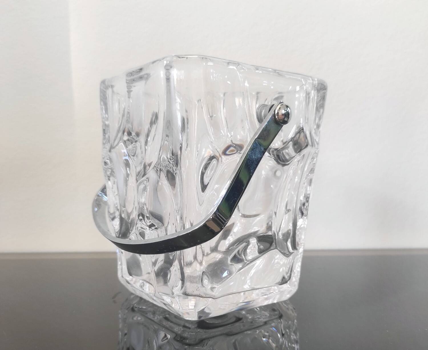 Vintage textured glass ice bucket - Brutalist style