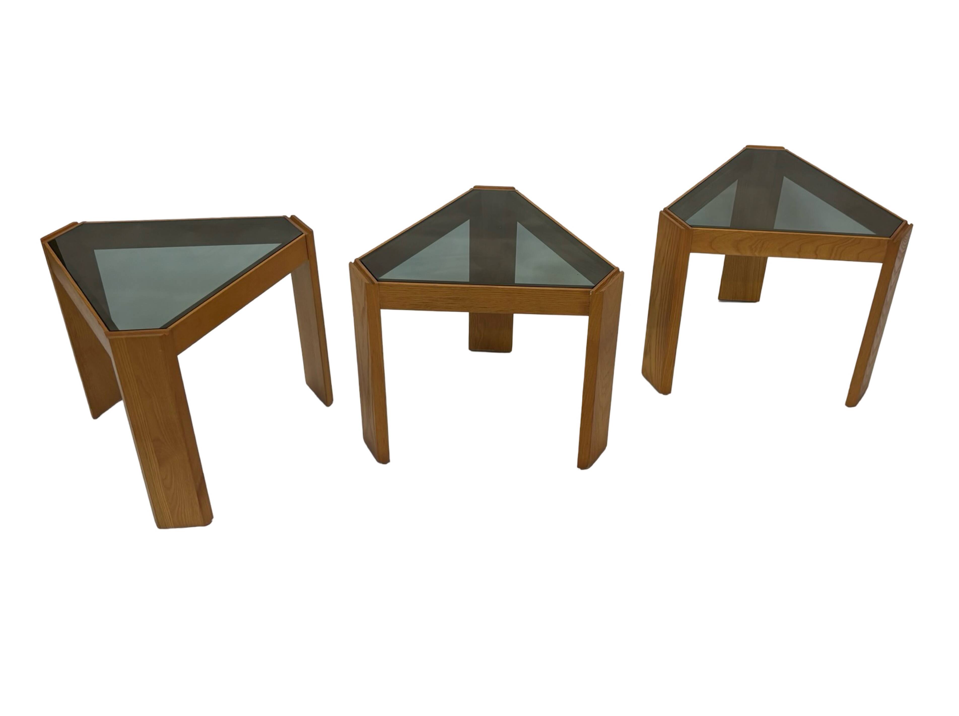 Vintage Set of 3 side tables by Porada Arredi, 1970s nesting tables design