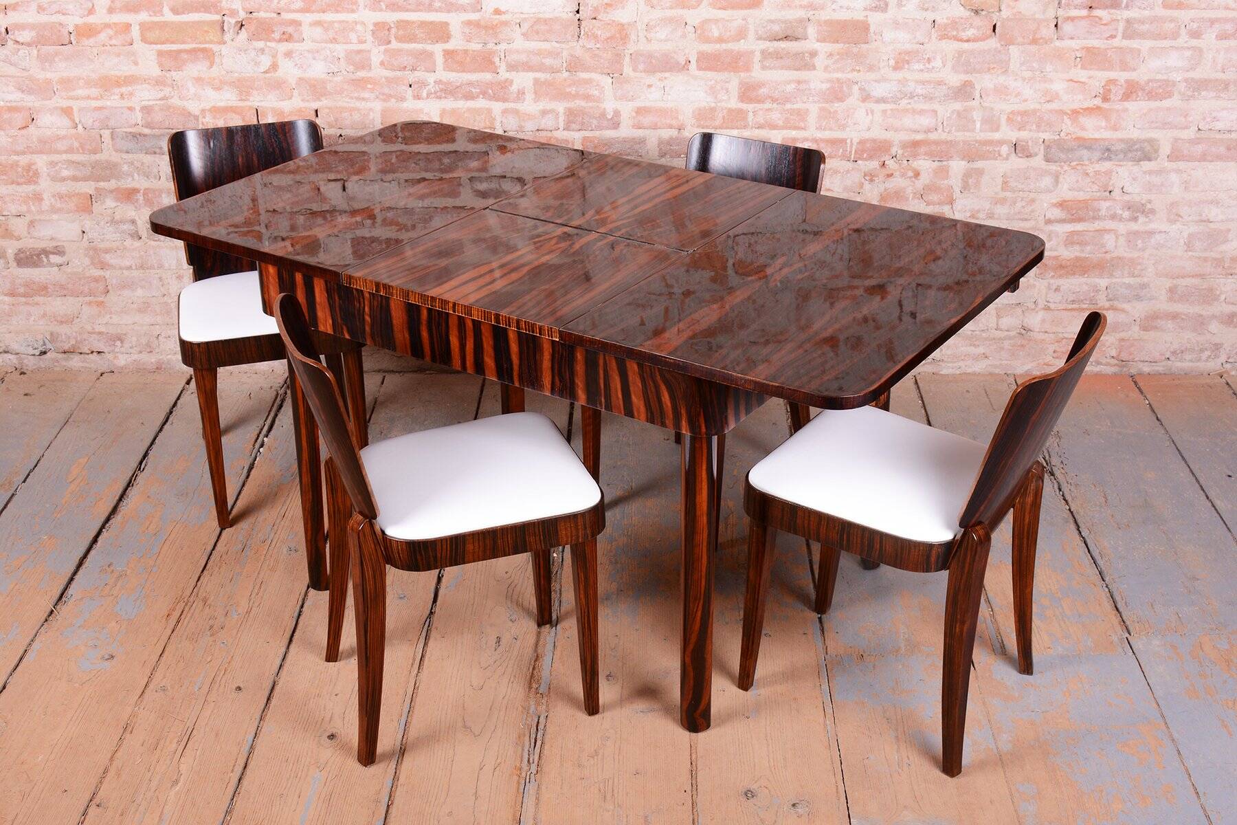 Art Deco Dining Set in Macassar and Leather by Oldřich Liška, Czech, 1920s, Set of 5