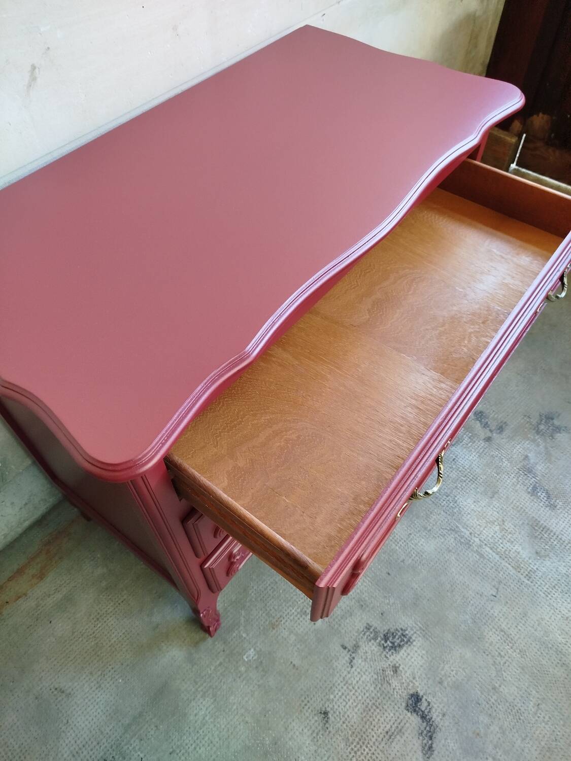 Vintage chest of drawers restyled in Bordeaux red