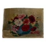 Oil on cardboard signed Dior dahlias 1950