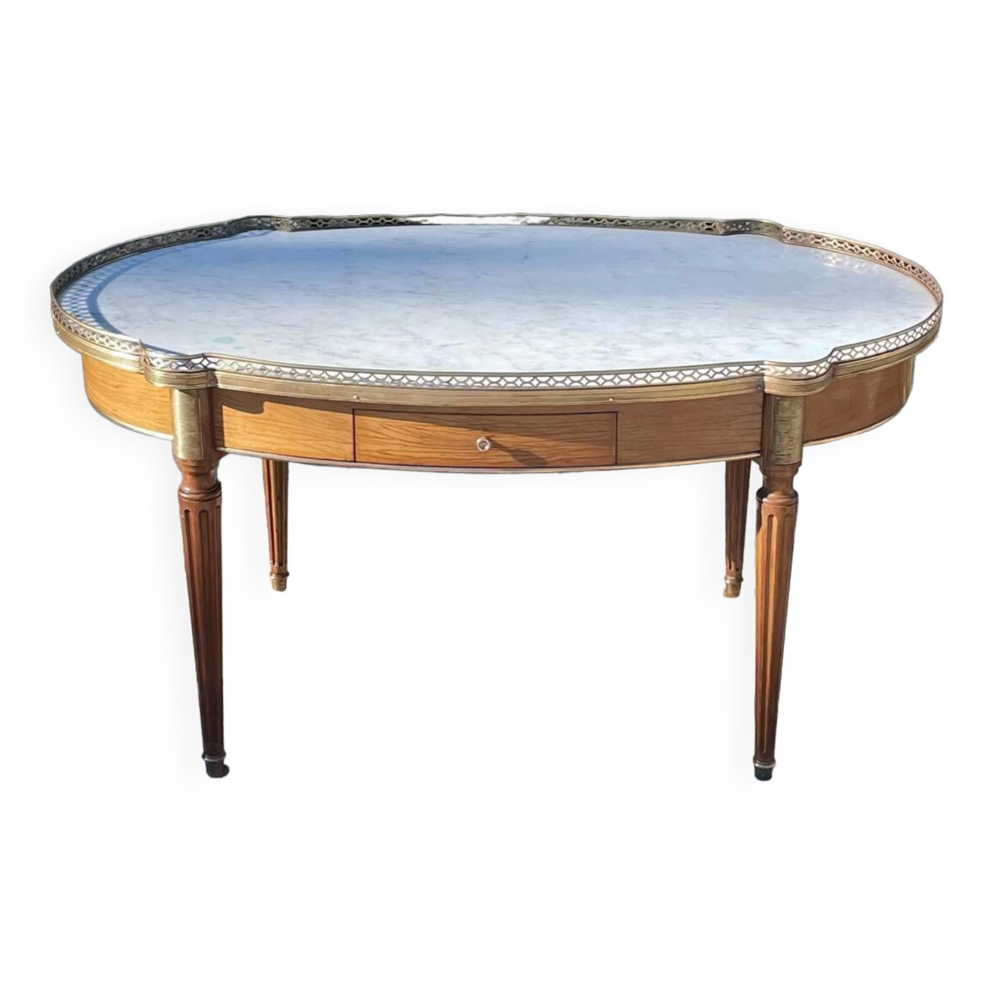 Bouillotte coffee table in blond mahogany, Louis XVI style, 20th century period