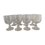 8 old red wine glasses with blown and bubbled glass walk