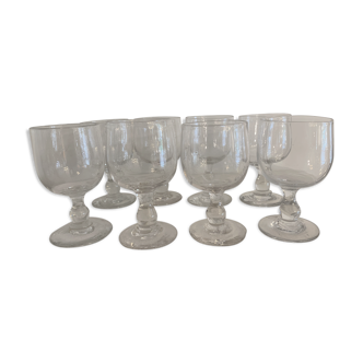 8 old red wine glasses with blown and bubbled glass walk