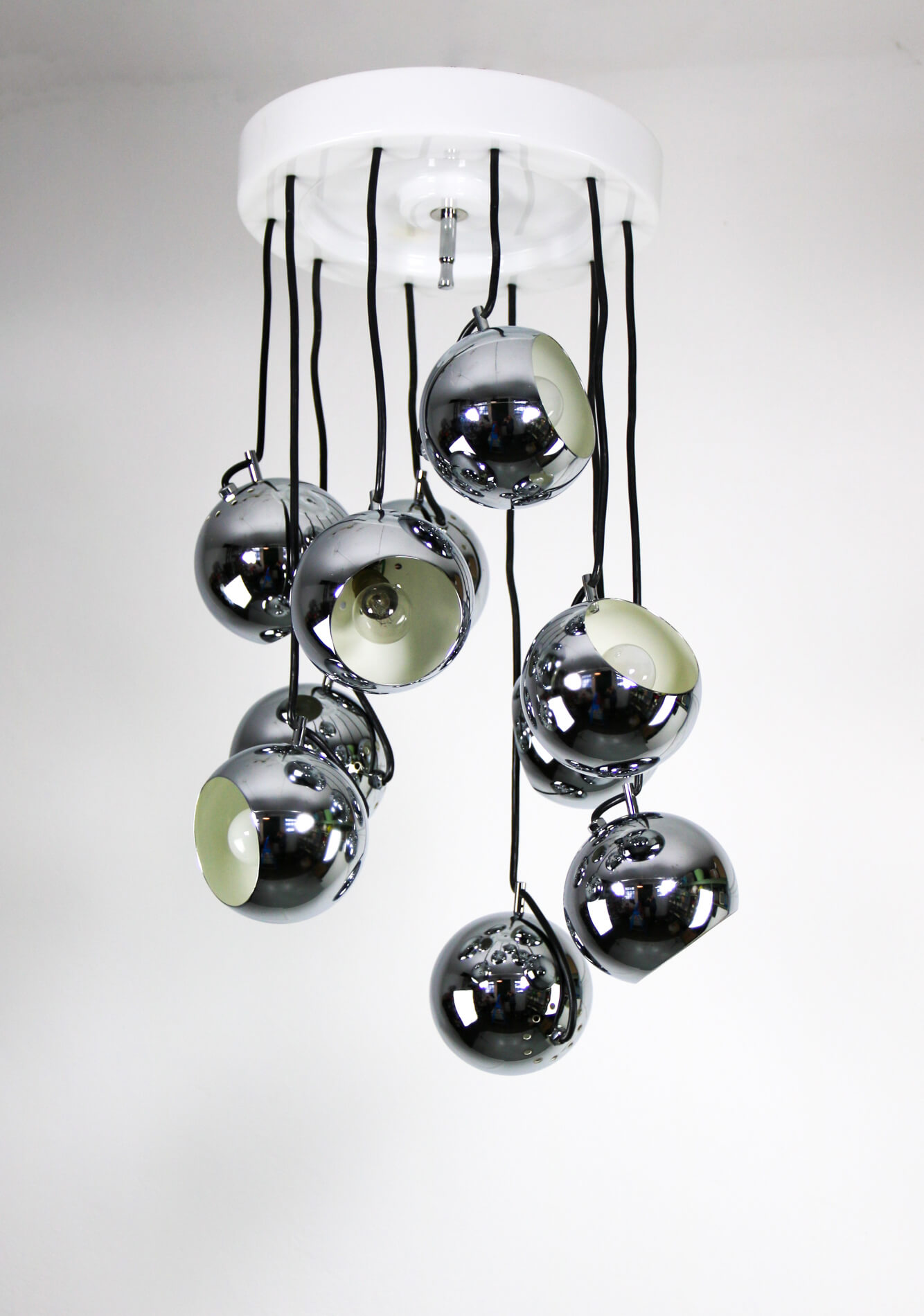 Lustre italien en cascade chromée du milieu du siècle par Guzzini pour Meblo