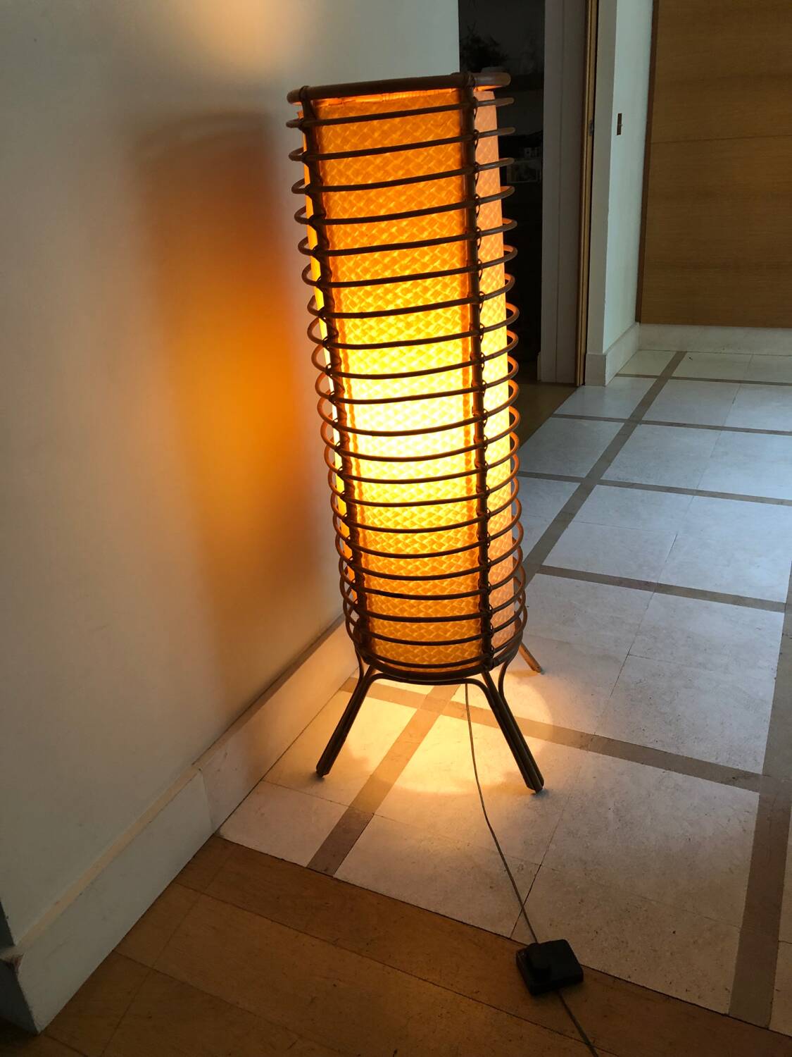 Bamboo, rattan and paper floor lamp from the 60s