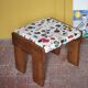 Set of 3 beech wood stools with fabric upholstery in the style of Miro.