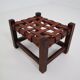 Wooden Brazilian Brutalist Leather Foot Stool Pouf