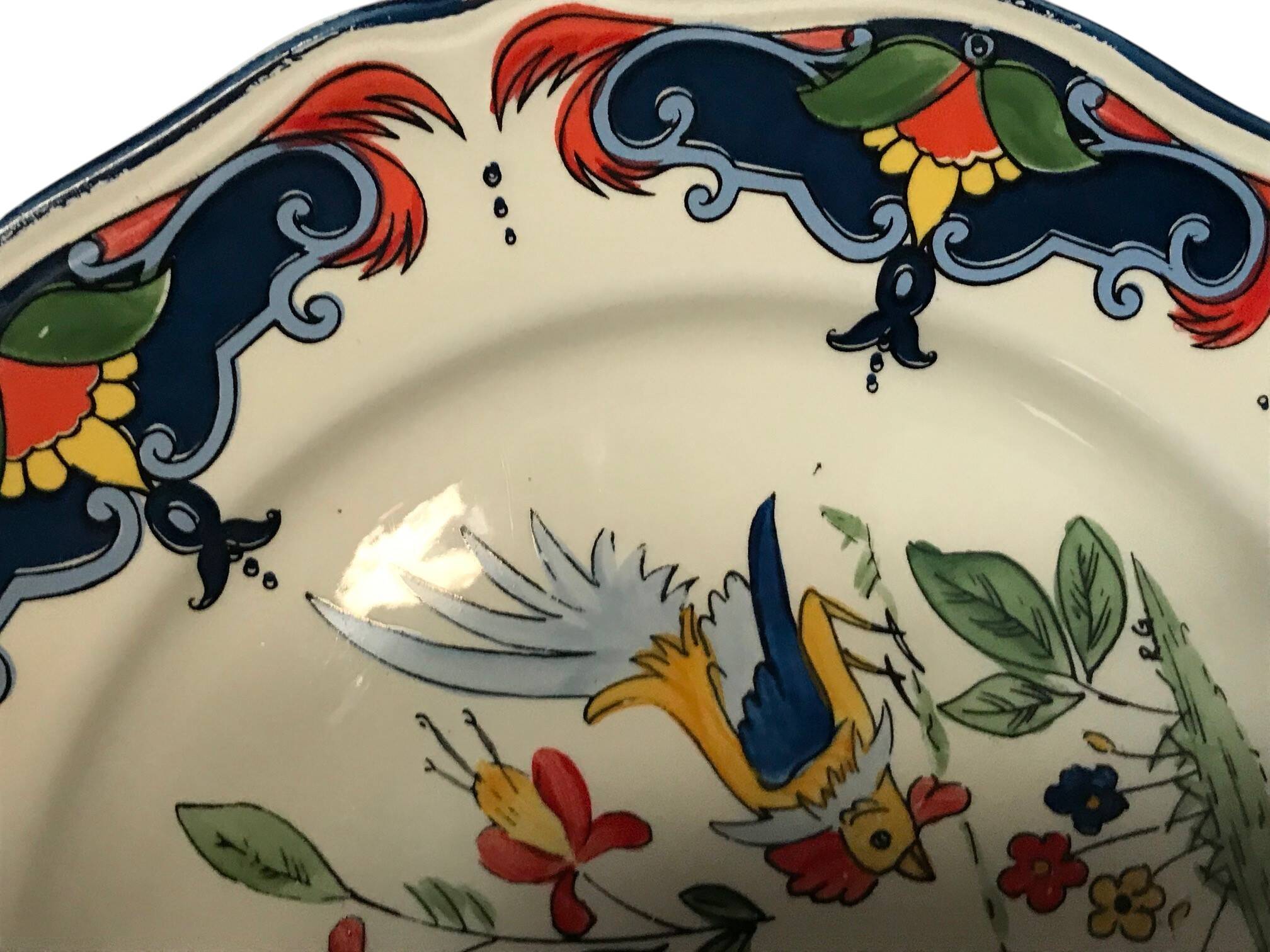Ancienne assiette faïence Orchies décor coqs XXème