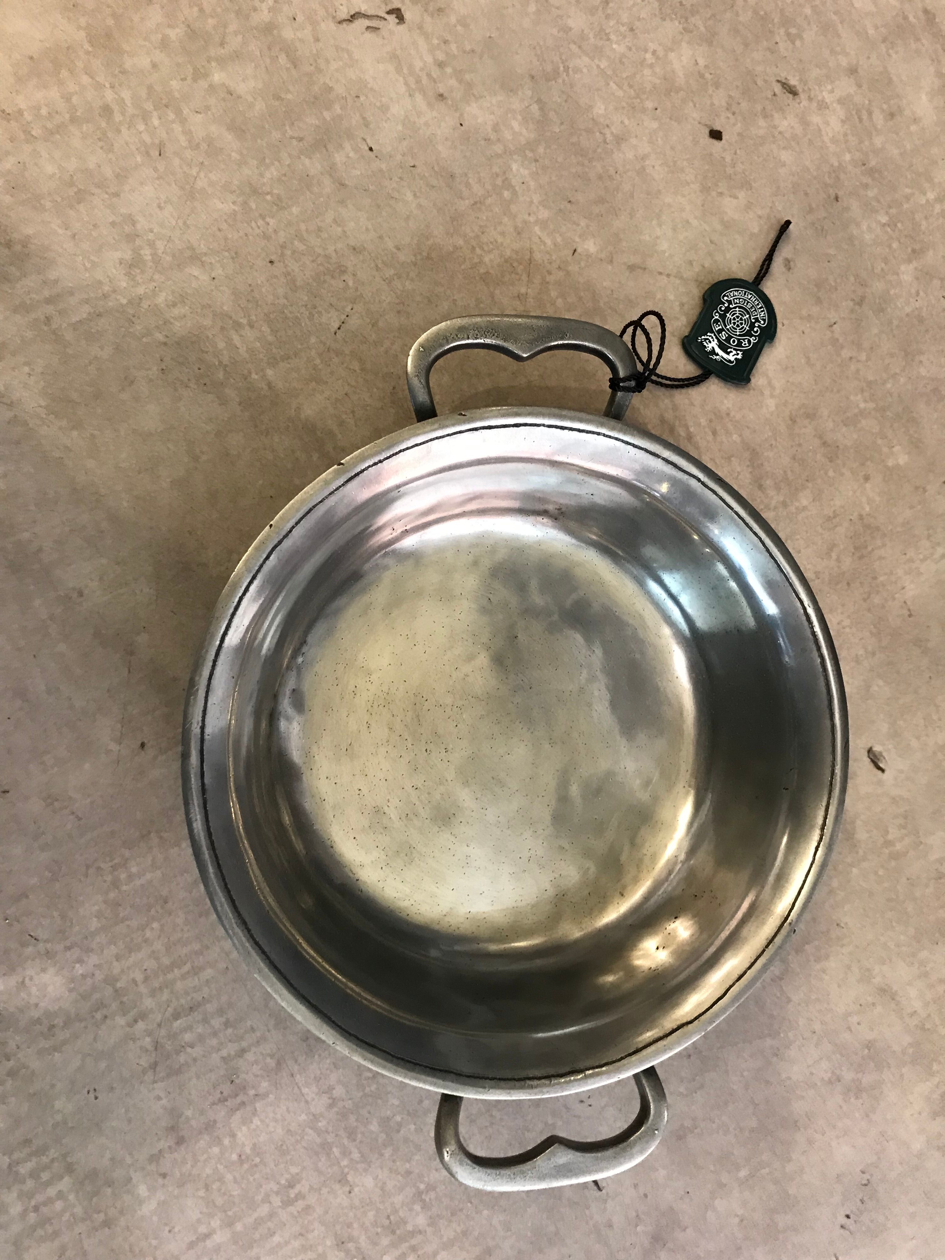 Patinated pewter dish brand pink design cut with handles 80s