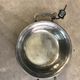 Patinated pewter dish brand pink design cut with handles 80s