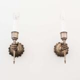 Pair of 1950’s solid metal ‘torch holding hand’ wall sconces by maison arlus