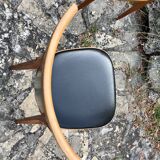 Four vintage beech and skai chairs