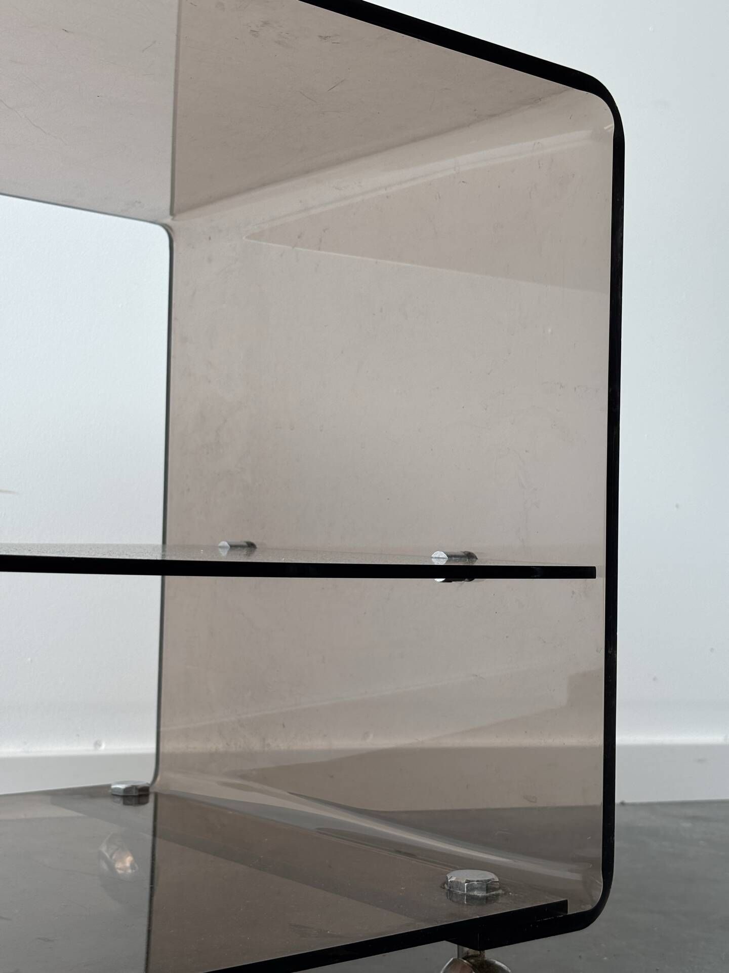 Smoked plexiglass side table, Michel Dumas for Roche Bobois, year
