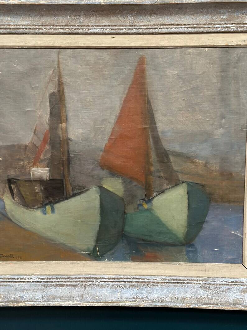 Original Swedish Oil on Canvas – “Motif with Sailboats” by Birgit Forsell (1909–2003) – 1941 – Vintage & Framed – 71.5 × 61.5cm