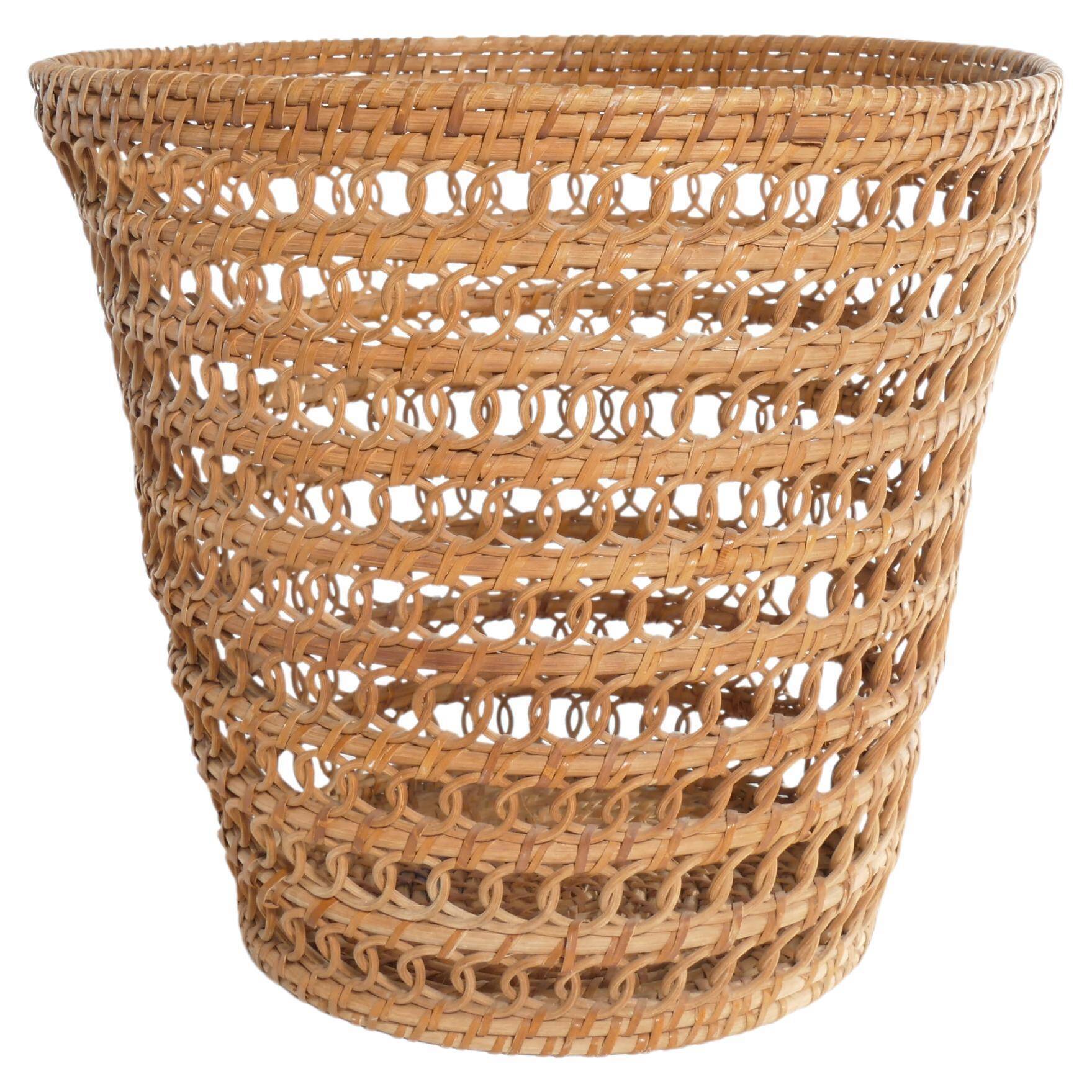 Mid-Century Modern Wicker Wastebasket