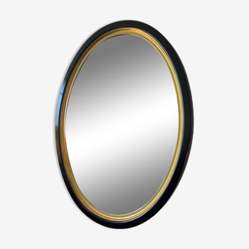 Miroir vintage ovale bois noir et doré