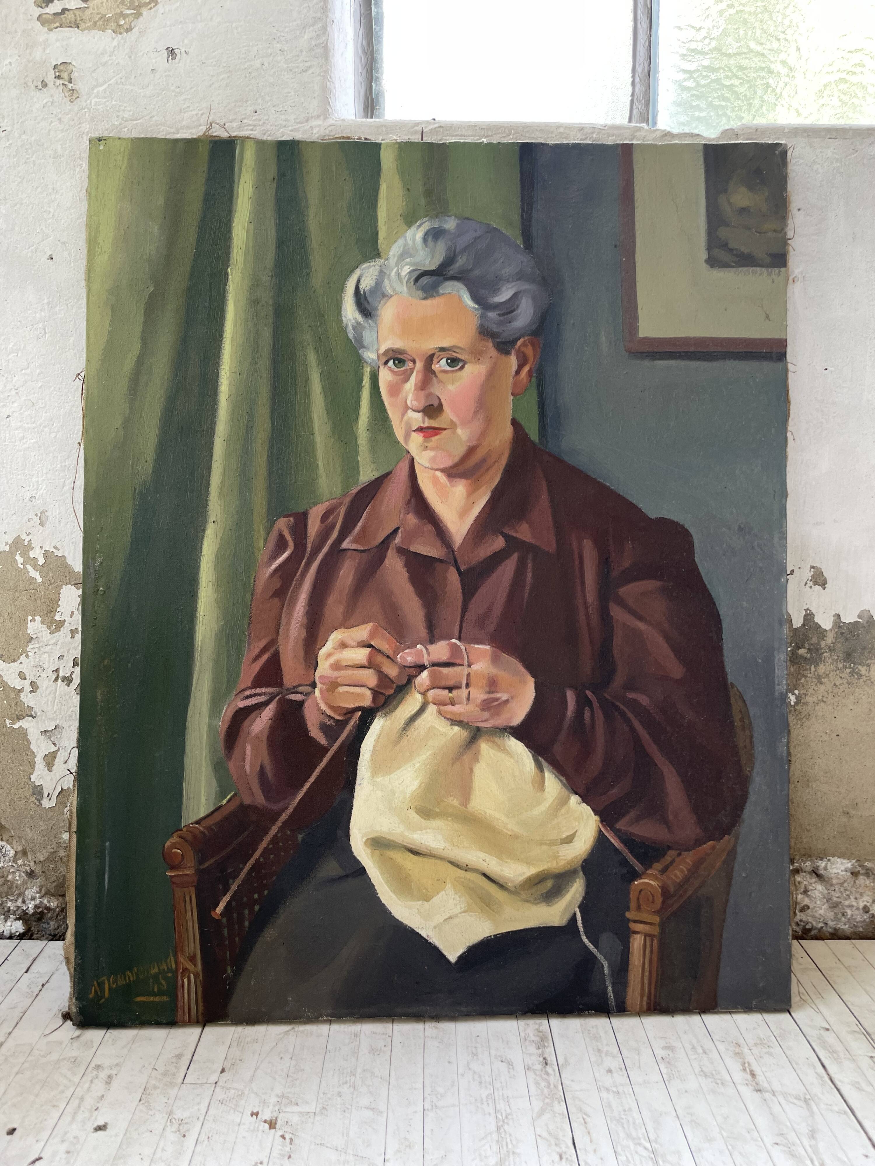 Oil canvas “knitting” 1945