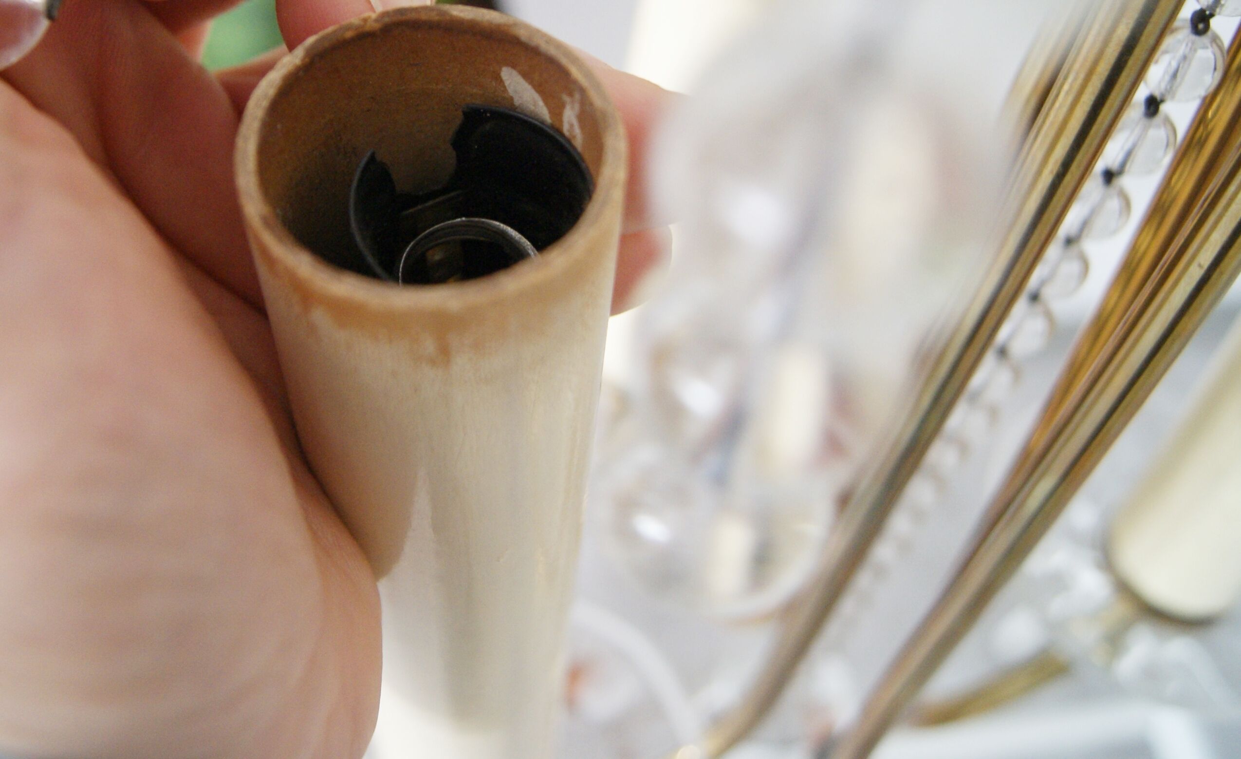 Chandelier antique four flames with glass beads, brass, boho lamp