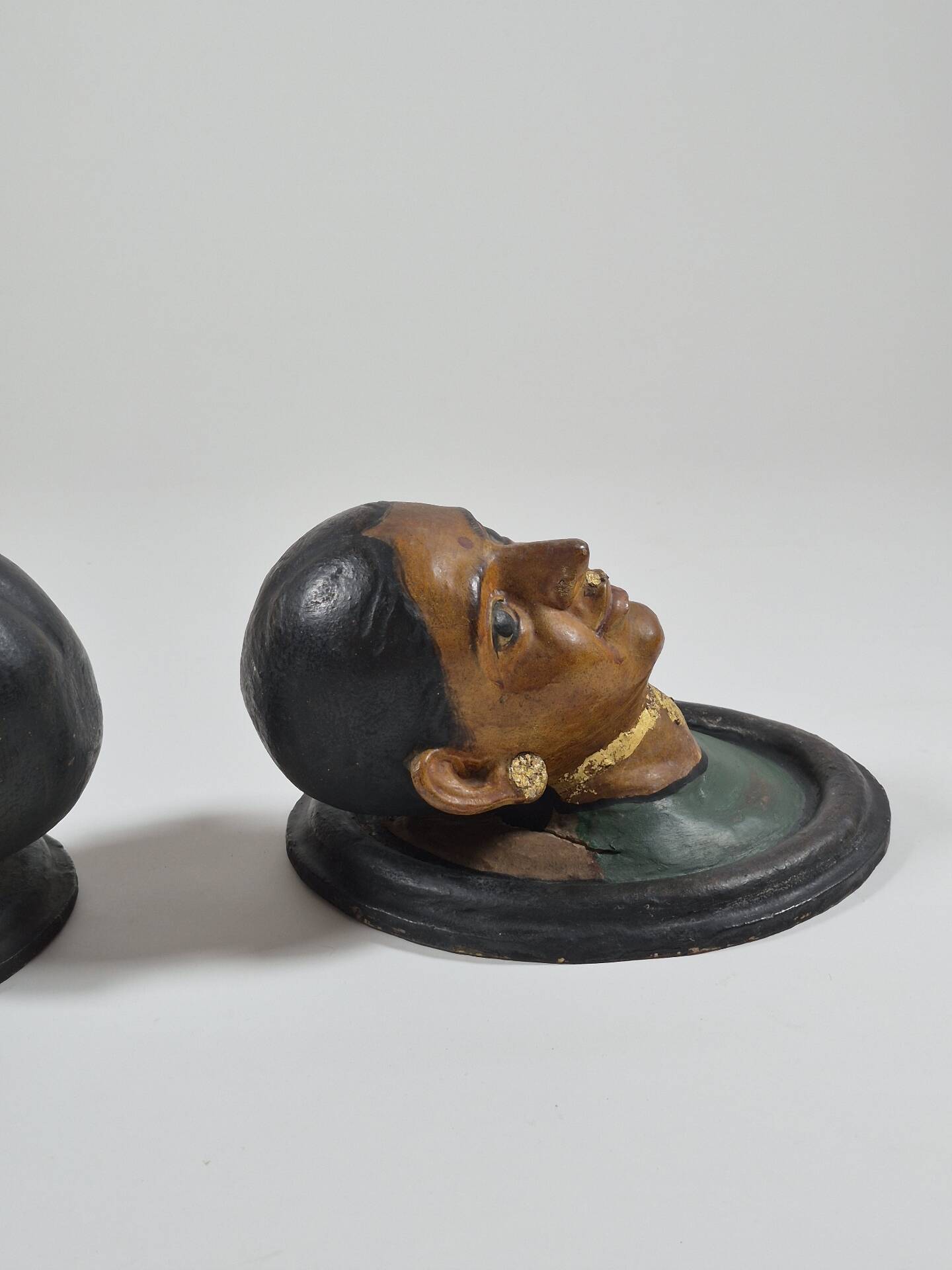 Pair of antique ceramic portrait busts from Rajasthan