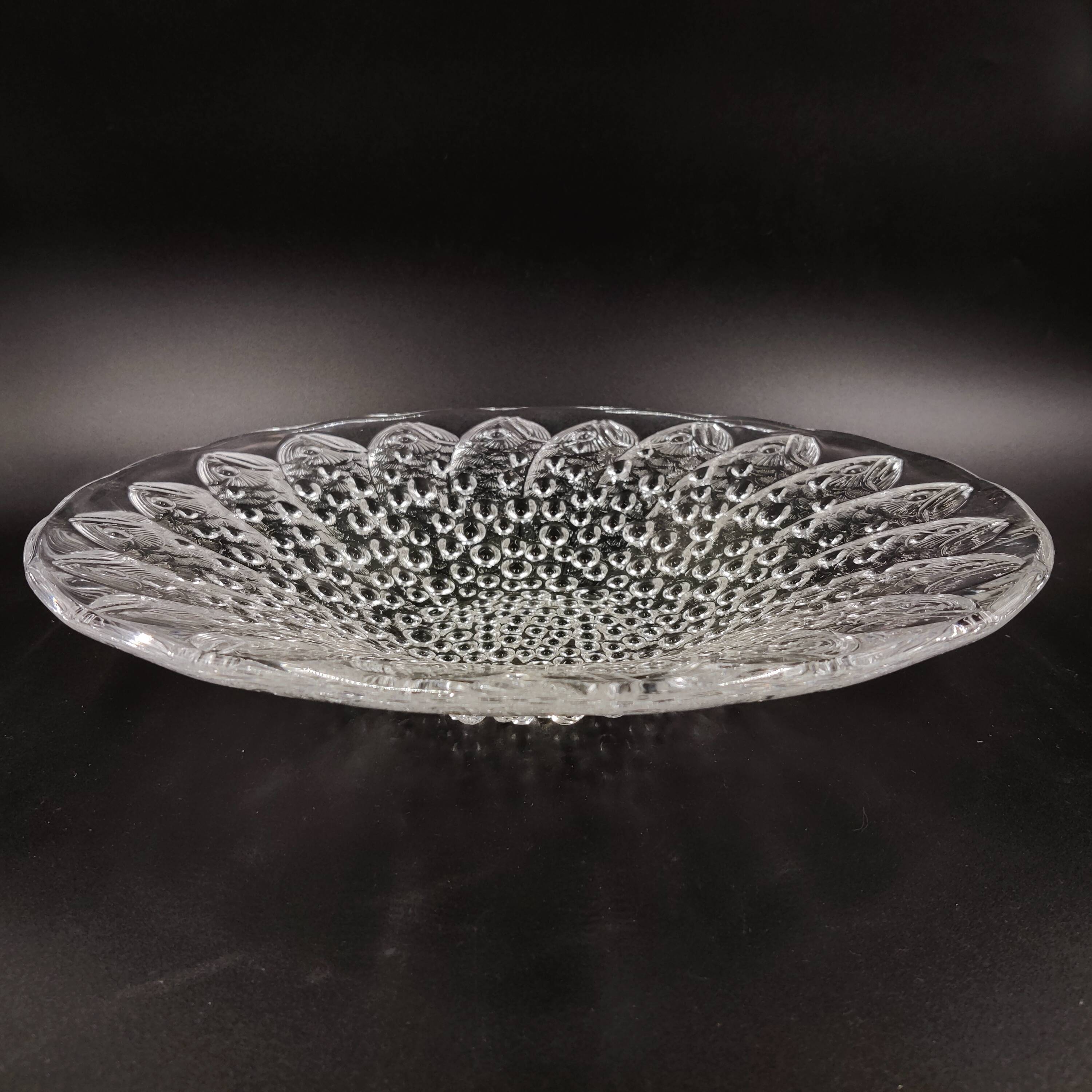 Large Art Deco glass bowl by René Lalique with fishes and bubbles, France 1930s