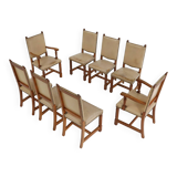 Art Deco Dining Room Chairs in Oak and Leather, 1940s, Set of 8