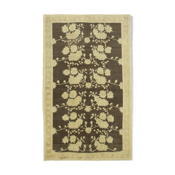 1950s hand-knotted distressed turkish beige carpet 148 cm x 244 cm
